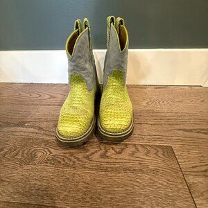 Ariat - Fatbaby Green Crocodile Blue Leather Mid Calf Cowgirl Boots - Size 7 EUC